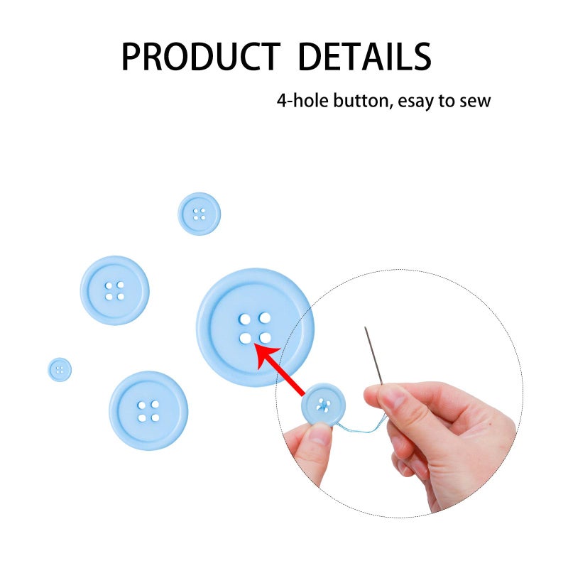 Lilaly 100 pcs Buttons for Crafts Buttons, Button DIY Buttons, Mixed Sewing Buttons, 5 Sizes of Round Mixed Buttons Suitable for for Crafts, Coats, Shirts, Pants, Shorts and More(Light Blue) - Image 4